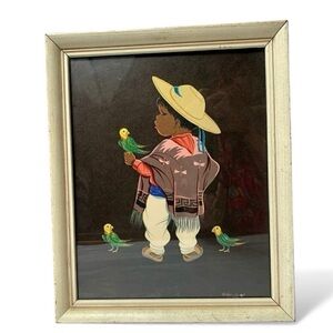 Vintage 50s Jose Luis Betanzos Boy with Parrots Print